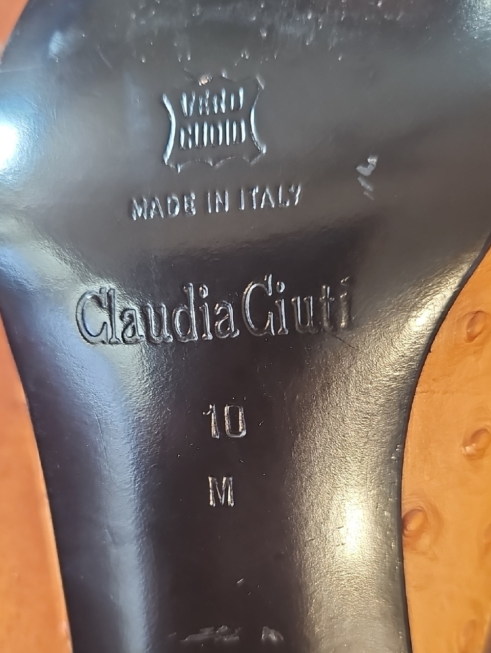 Claudia Ciuti Ostrich-Embossed Camel Leather Mules With Square Toe Sz 10 NWOT - Picture 9 of 12